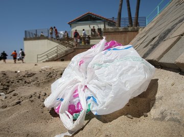 A plastic bag blowing around a beach.