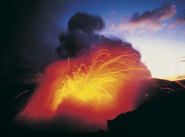 Lava and steam are two materials released from volcanoes.