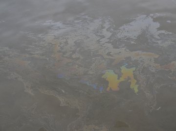 A diesel spill on the water surface off the coast of Manila, Philippines.