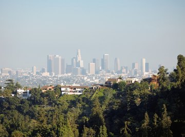 A view from the hills of smog over Los Angeles, CA.