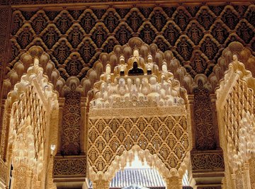 Arcades in the Alhambra palace in Granada, Spain, are intricate molds of gypsum.