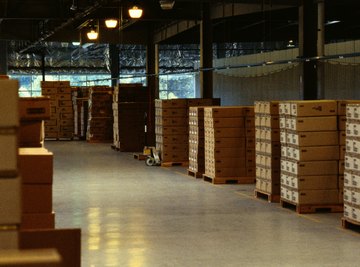 Stacked boxes in a warehouse.