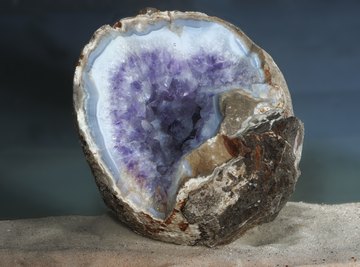 A split open geode rock.