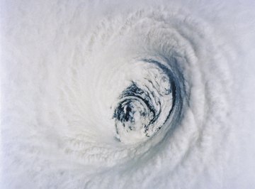 Furious winds spiral counterclockwise around a hurricane's eye.