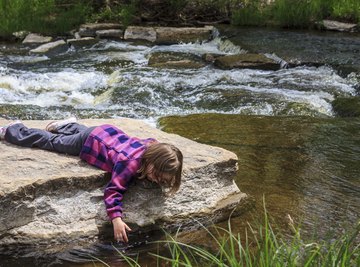 This young girl is studying a stream.