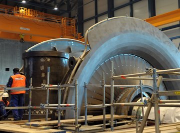 Outline of blades on a steam turbine under construction in Hamburg, Germany.