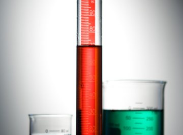 A graduated cylinder is used to measure volume.