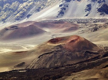 A cinder cone on the flank of a Hawaiian shield volcano.