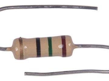 Resistors' ohmic values are color-coded on their bodies.