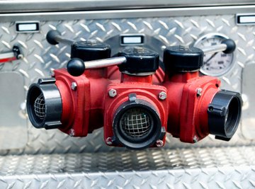 The ball valves on this fire truck are used to turn water flow off and on.