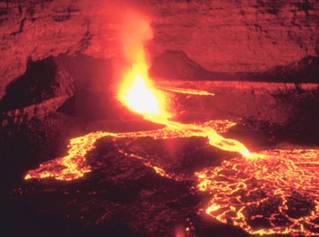 Lava pouring from a volcano.