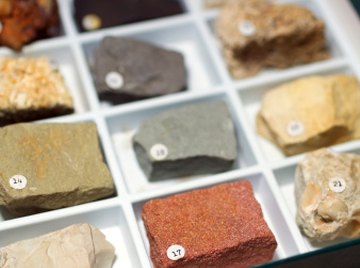 A sampling of different color mineral specimens.