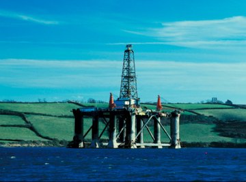 Oil rigs are found in offshore oil fields.