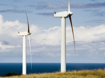 Wind turbines transform the kinetic energy of air into electrical power.