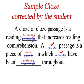 Here is a student cloze that has been corrected by the student.