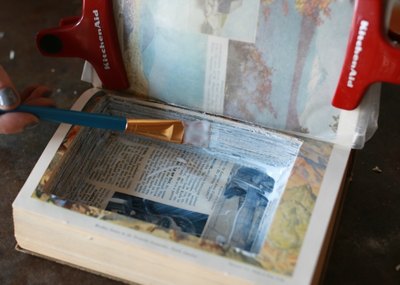 Brush the decoupage medium along each of the inside walls.