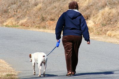 dog walking image by Jana Lumley from Fotolia.com "Pick up after your dog" is the law in many municipalities.