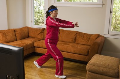 Sean Murphy/Lifesize/Getty Images Large spaces aren't necessary to an at-home exercise plan.