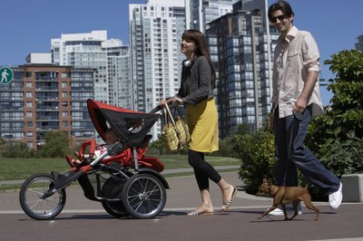 Noel Hendrickson/Lifesize/Getty Images Dogs can ride in strollers of their own.