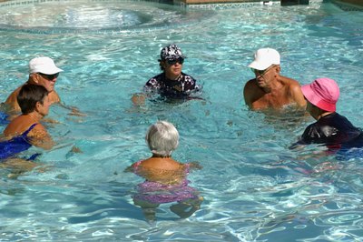 Thinkstock/Comstock/Getty Images Water aerobics is low impact, which makes it good for seniors.