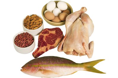Comstock/Comstock/Getty Images Get protein from fish, poultry, meat, eggs, nuts and beans.