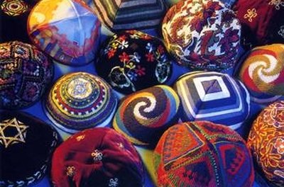 A variety of crocheted yarmulkes
