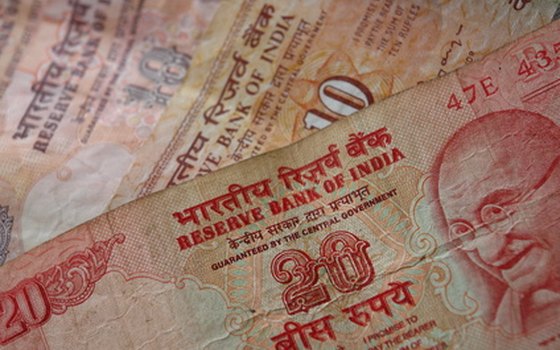 Indian rupee notes featuring Gandhi