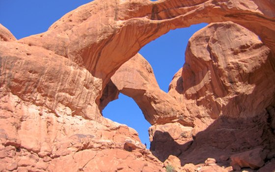 A red sandstone formation in Arches National Park.