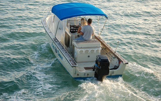 Boat on the lakes or river.