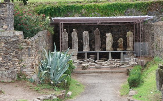 The Circumvesuviana train from Naples to Sorrento passes through Pompeii.