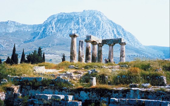 The ruins of the Temple of Apollo at Corinth.