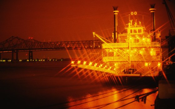 The Mississippi River in New Orleans at night.