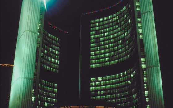 Toronto City Hall at night.