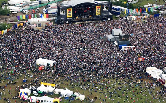 Aerial view of T in the Park music festival in Perthshire