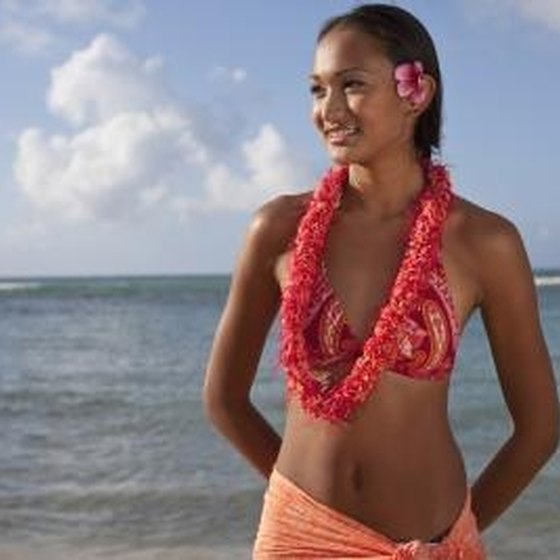 Floral leis are a big part of Hawaiian couture.