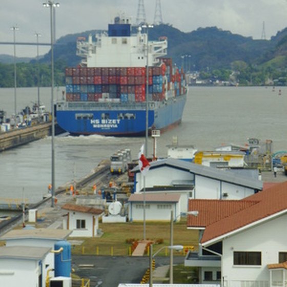 A ship transits the Panama Canal.