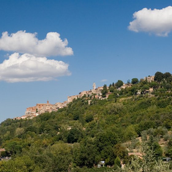 Montepulciano is sited on a hilltop in Tuscany, Italy.