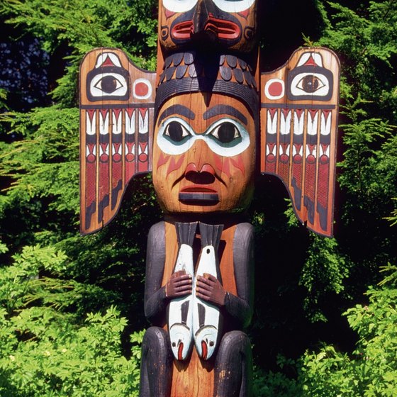 Alaska is home to many totem poles carved by Native Americans.