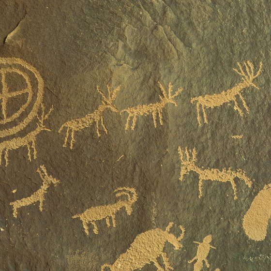 Petroglyphs carved into volcanic rock bear evidence of ancient people.