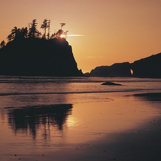 The northern Washington State coast has rocky outcroppings and sandy beaches.