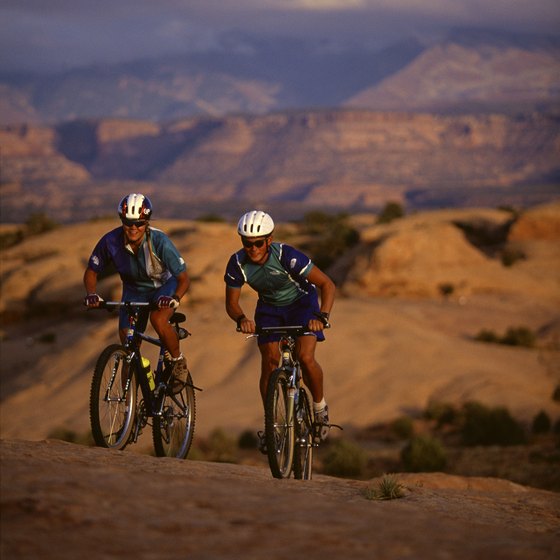 Mountain bikers travel to Moab to ride the rocky terrain.