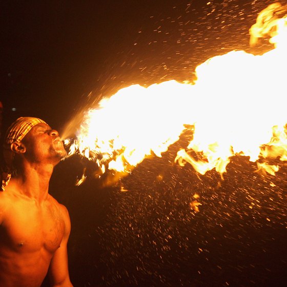 Firebreathers entertain guests at a Montego Bay, Jamaica, resort.