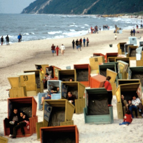 Wicker chairs protect beach-goers from the biting winds on a north German beach.