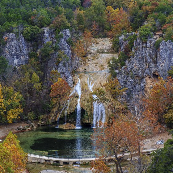 Turner Falls plummets 77 feet in the scenic Arbuckle Mountains of Oklahoma.