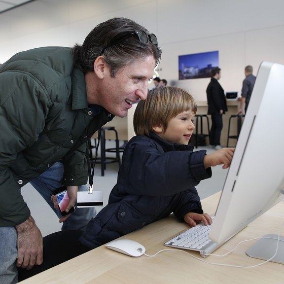 Using a Mac at an Apple store.