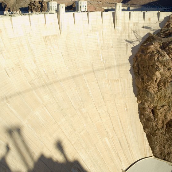 Hoover Dam straddles the border of Arizona and Nevada on the Colorado River.