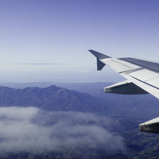 Looking out of an airplane.