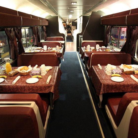 Passengers can eat in dining cars while touring the East Coast by train.