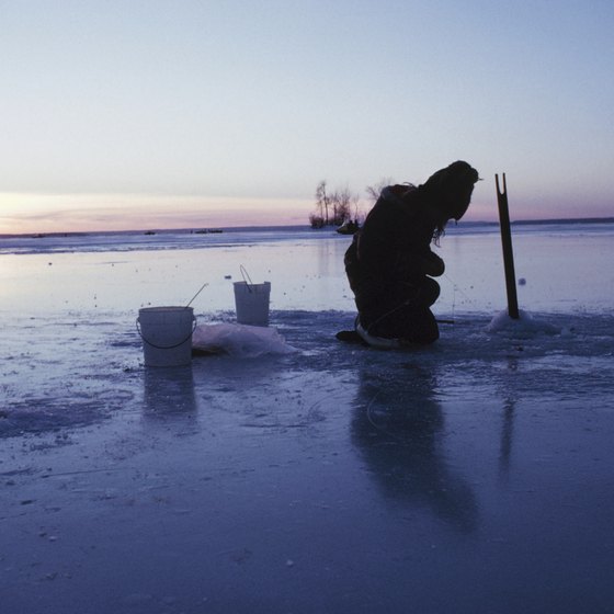 A winter camping adventure at Bear Lake could include ice fishing.