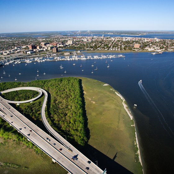 Aerial view of a bridge over Ashley River, Charleston, South Carolina.